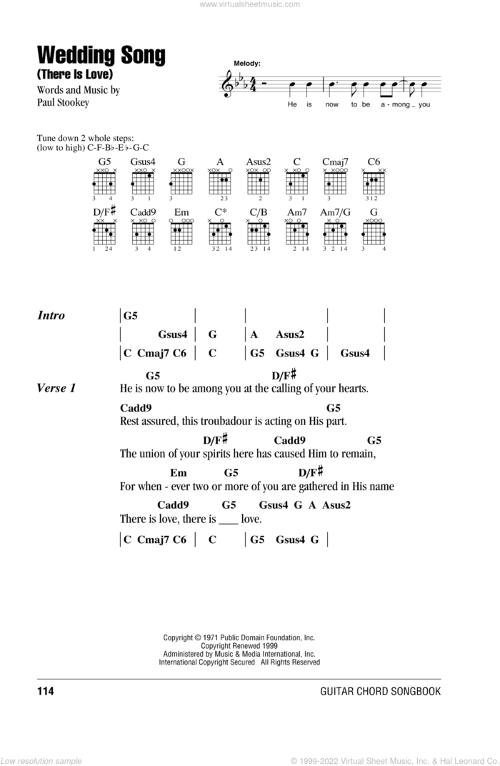 Wedding Song (There Is Love) sheet music for guitar (chords) by Peter, Paul & Mary, Petula Clark and Paul Stookey, wedding score, intermediate skill level