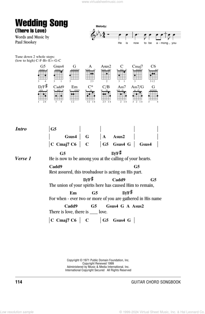 Wedding Song (There Is Love) sheet music for guitar (chords) by Peter, Paul & Mary, Petula Clark and Paul Stookey, wedding score, intermediate skill level