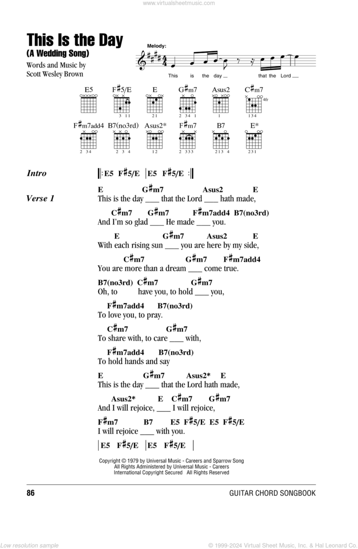 This Is The Day (A Wedding Song) sheet music for guitar (chords) by Scott Wesley Brown, wedding score, intermediate skill level