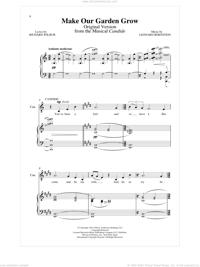Make Our Garden Grow sheet music for choir (SATB: soprano, alto, tenor, bass) by Leonard Bernstein and Richard Wilbur, classical score, intermediate skill level