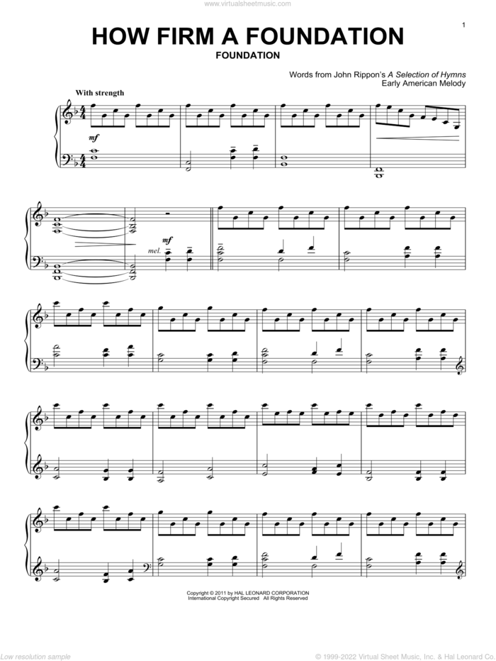 How Firm a Foundation sheet music for piano solo by John Rippon and Miscellaneous, intermediate skill level