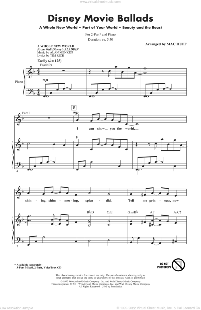 Disney Movie Ballads (Medley) (arr. Mac Huff) sheet music for choir (2-Part) by Alan Menken, Howard Ashman, Mac Huff and Tim Rice, intermediate duet