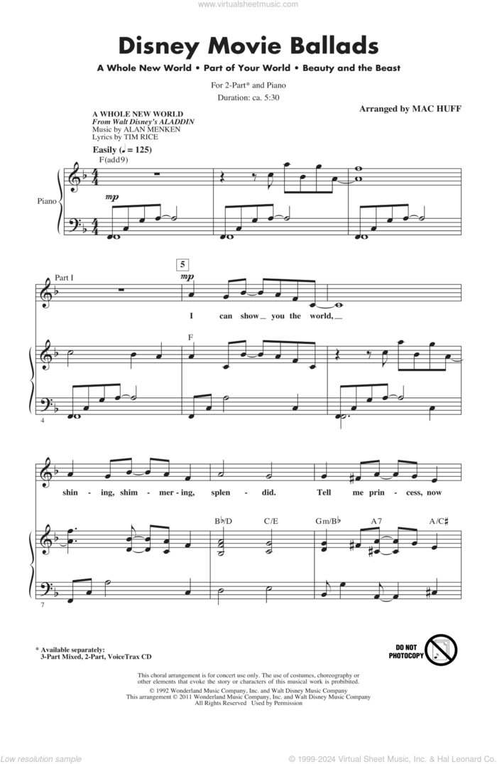 Disney Movie Ballads (Medley) (arr. Mac Huff) sheet music for choir (2-Part) by Alan Menken, Howard Ashman, Mac Huff and Tim Rice, intermediate duet