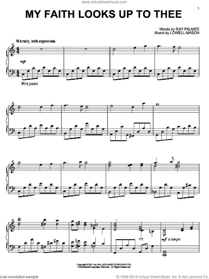 My Faith Looks Up To Thee, (intermediate) sheet music for piano solo by Lowell Mason and Ray Palmer, intermediate skill level
