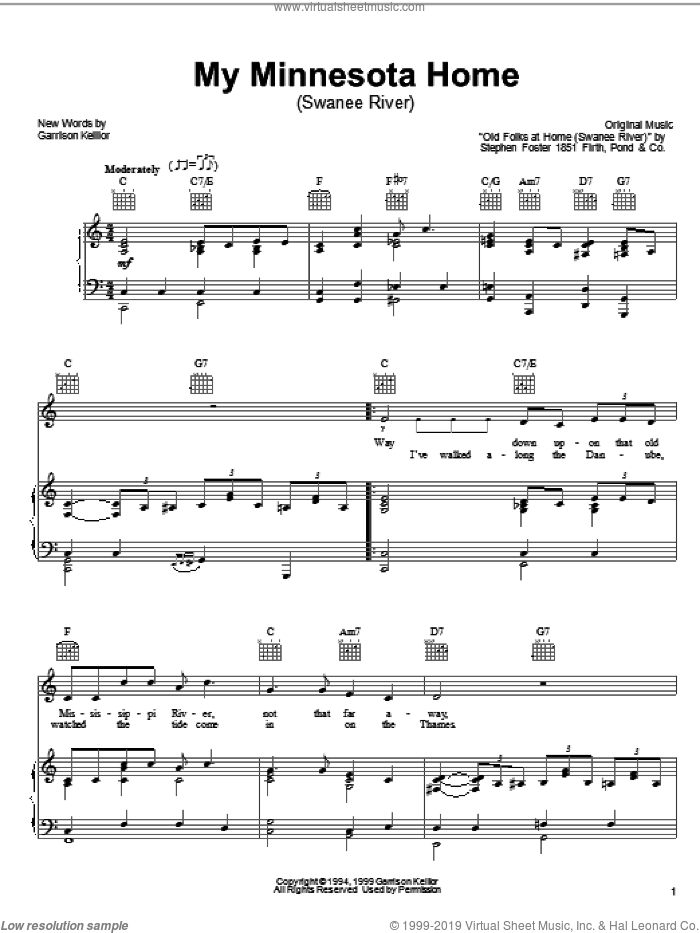 My Minnesota Home sheet music for voice, piano or guitar by Garrison Keillor and Stephen Foster, intermediate skill level