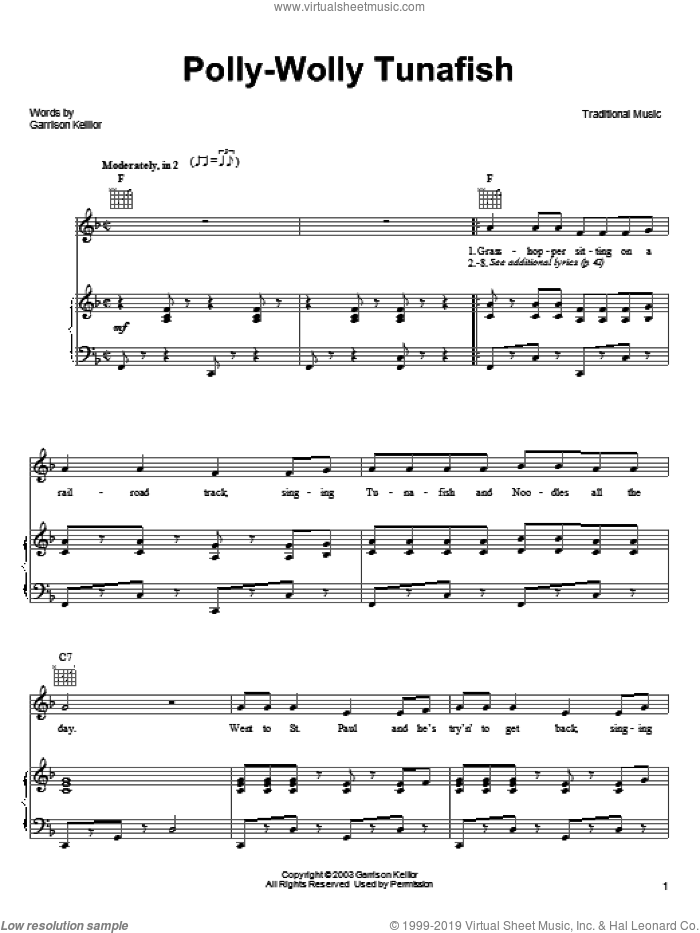 Polly-Wolly Tunafish sheet music for voice, piano or guitar by Garrison Keillor and Miscellaneous, intermediate skill level