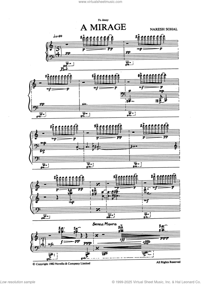 Mirage sheet music for piano solo by Naresh Sohal, classical score, intermediate skill level
