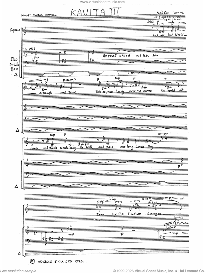 Kavita III sheet music for voice solo by Naresh Sohal, classical score, intermediate skill level