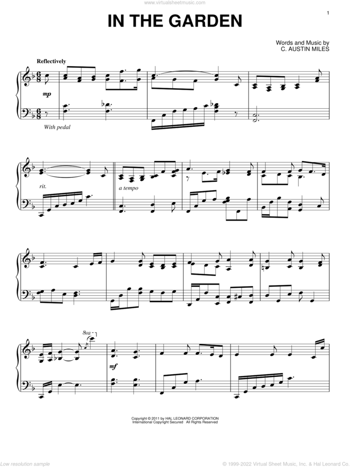In The Garden, (intermediate) sheet music for piano solo by C. Austin Miles, intermediate skill level