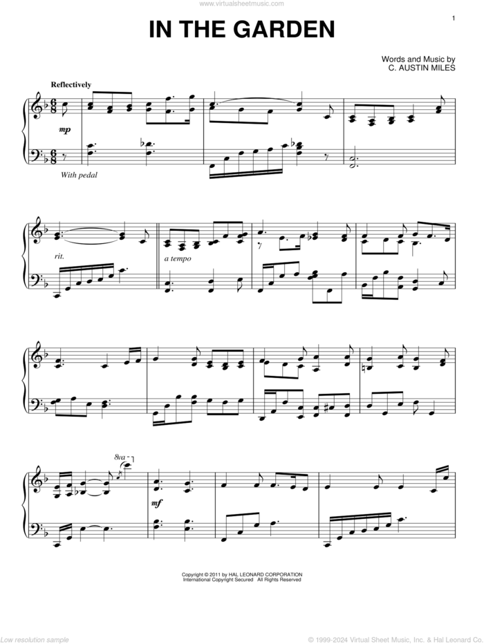 In The Garden, (intermediate) sheet music for piano solo by C. Austin Miles, intermediate skill level