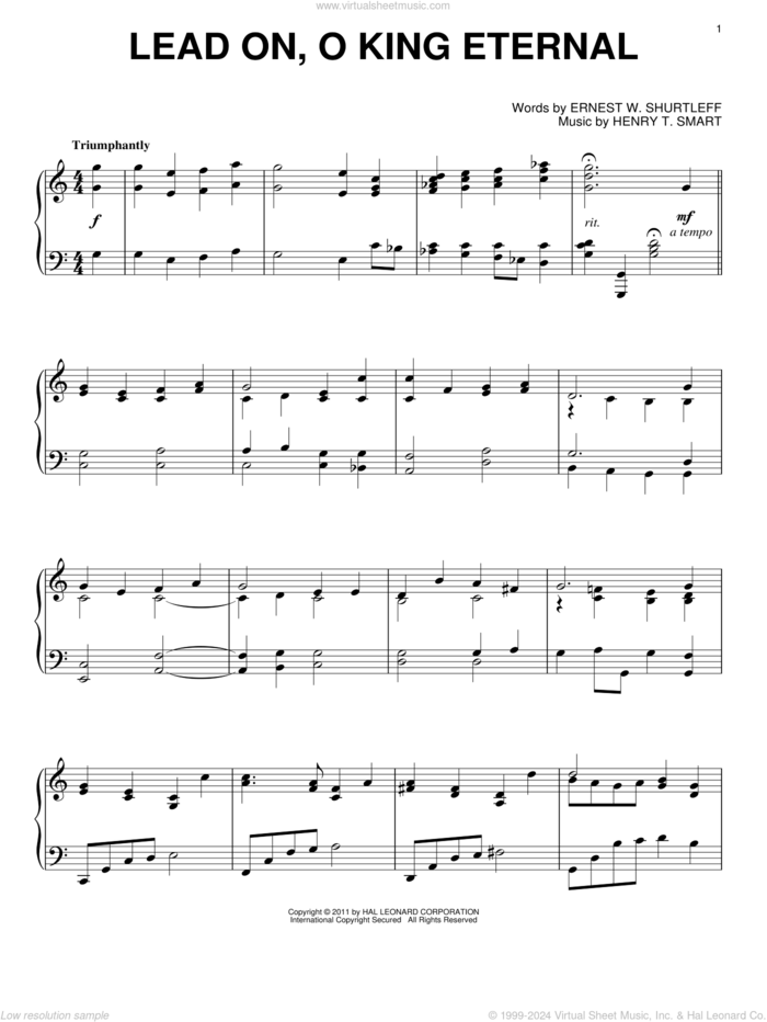 Lead On, O King Eternal sheet music for piano solo by Ernest W. Shurtleff and Henry T. Smart, intermediate skill level