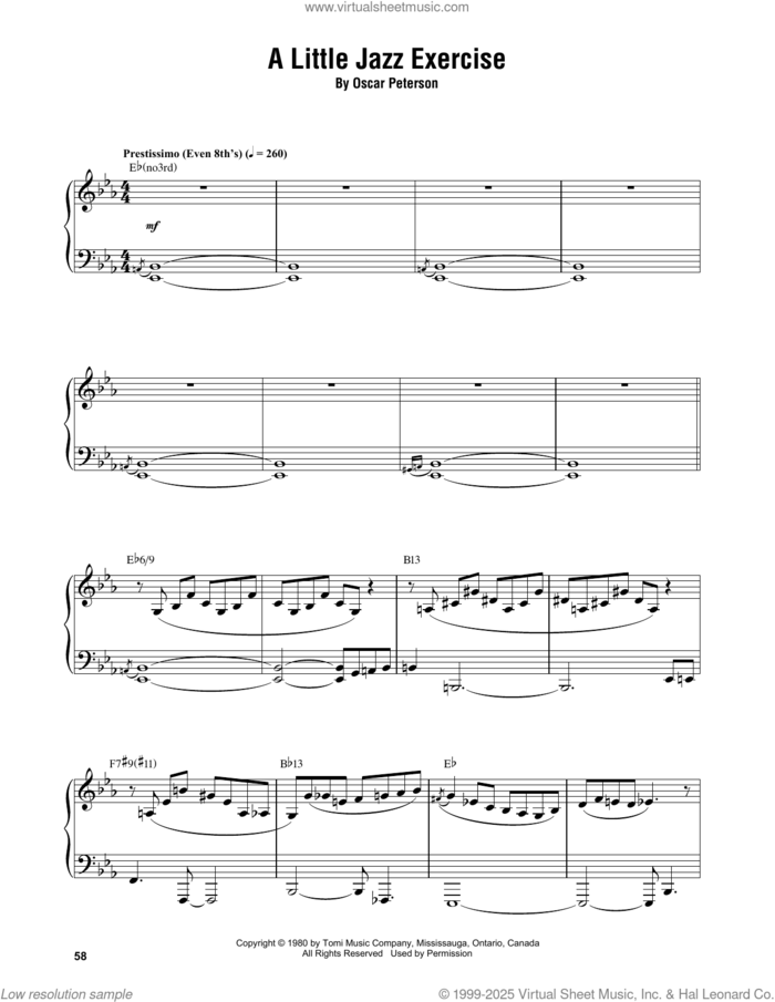 A Little Jazz Exercise sheet music for piano solo (transcription) by Oscar Peterson, intermediate piano (transcription)