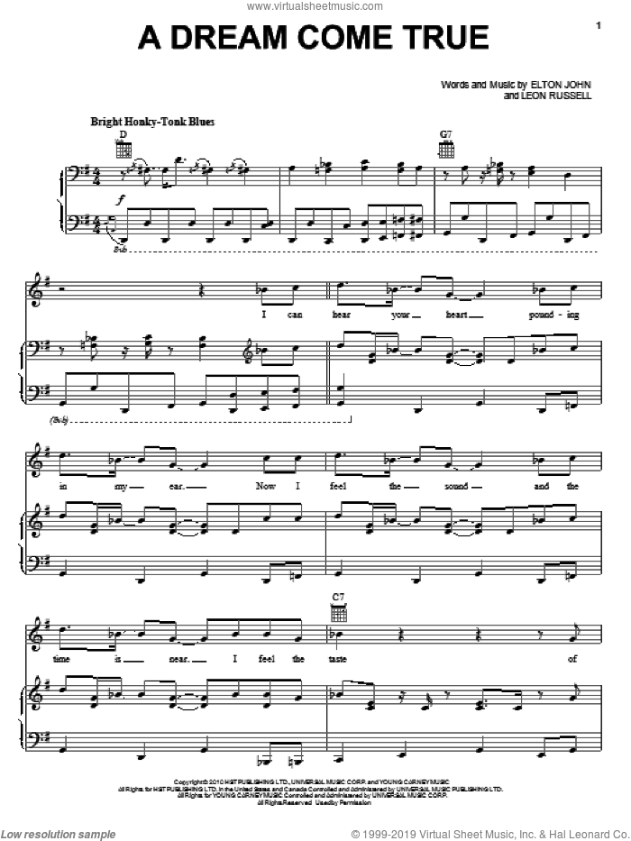 A Dream Come True sheet music for voice, piano or guitar by Elton John and Leon Russell, intermediate skill level
