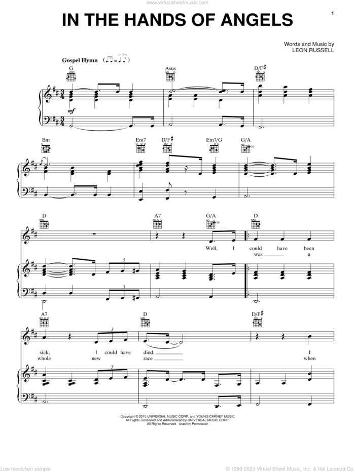 In The Hands Of Angels sheet music for voice, piano or guitar by Leon Russell and Elton John, intermediate skill level
