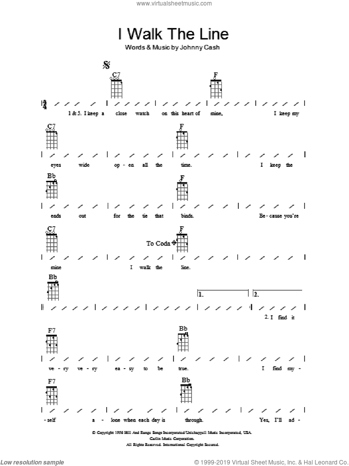 I Walk The Line sheet music for ukulele (chords) by Johnny Cash, intermediate skill level