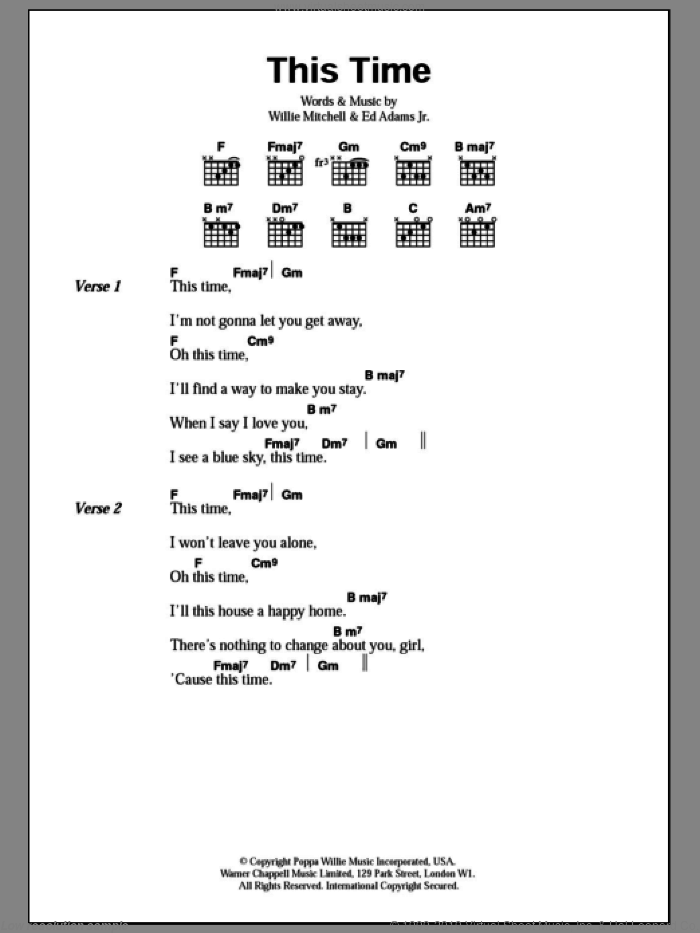 This Time sheet music for guitar (chords) by Wet Wet Wet, Ed Adams Jr and Willie Mitchell, intermediate skill level