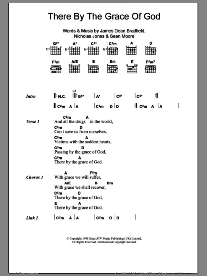 There By The Grace Of God sheet music for guitar (chords) by The Manic Street Preachers, James Dean Bradfield, Nicholas Jones and Sean Moore, intermediate skill level