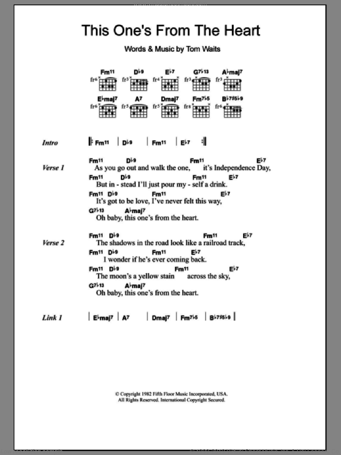 This One's From The Heart sheet music for guitar (chords) by Tom Waits, intermediate skill level
