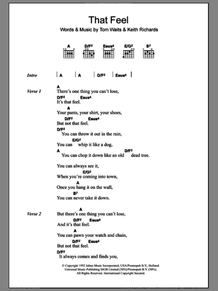 That Feel sheet music for guitar (chords) by Tom Waits and Keith Richards, intermediate skill level