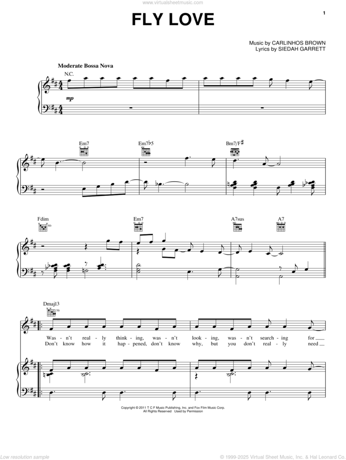 Fly Love sheet music for voice, piano or guitar by Jamie Foxx, Rio (Movie), Carlinhos Brown and Siedah Garrett, intermediate skill level