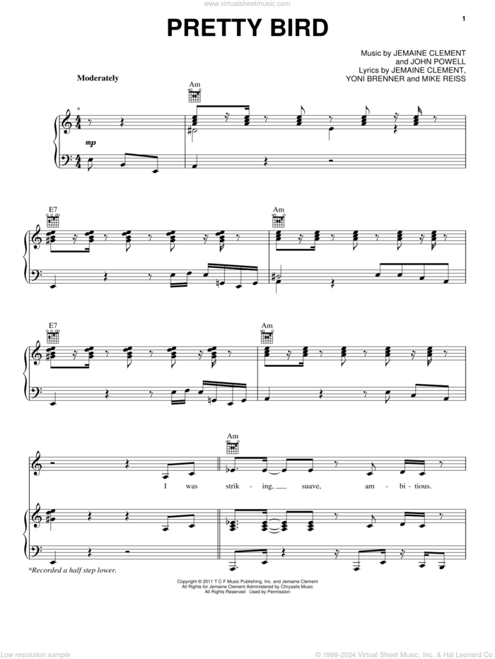 Pretty Bird sheet music for voice, piano or guitar by Jemaine Clement, Rio (Movie), John Powell, Mike Reiss and Yoni Brenner, intermediate skill level