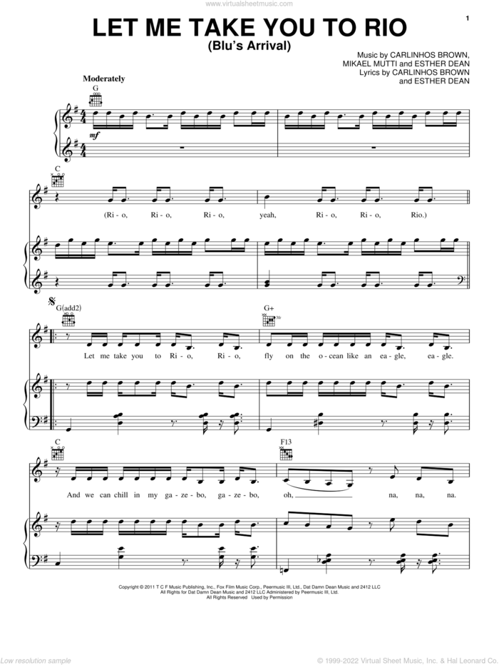 Brown Let Me Take You To Rio Blu S Arrival Sheet Music For Voice Piano Or Guitar