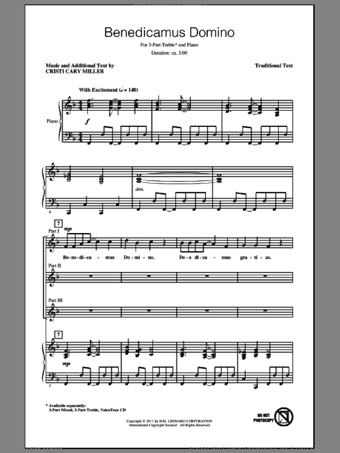 Benedicamus Domino sheet music for choir (3-Part Treble) by Cristi Cary Miller, intermediate skill level