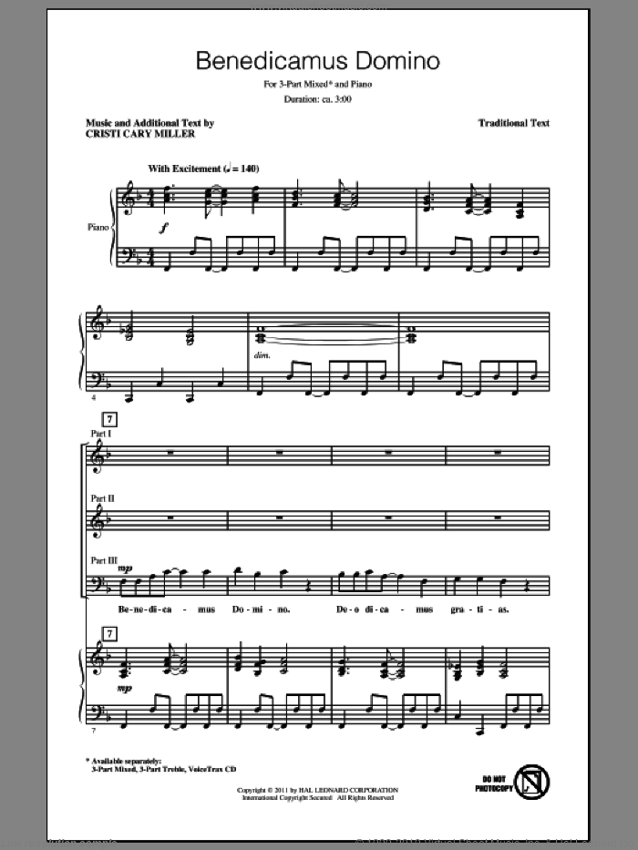 Benedicamus Domino sheet music for choir (3-Part Mixed) by Cristi Cary Miller, intermediate skill level