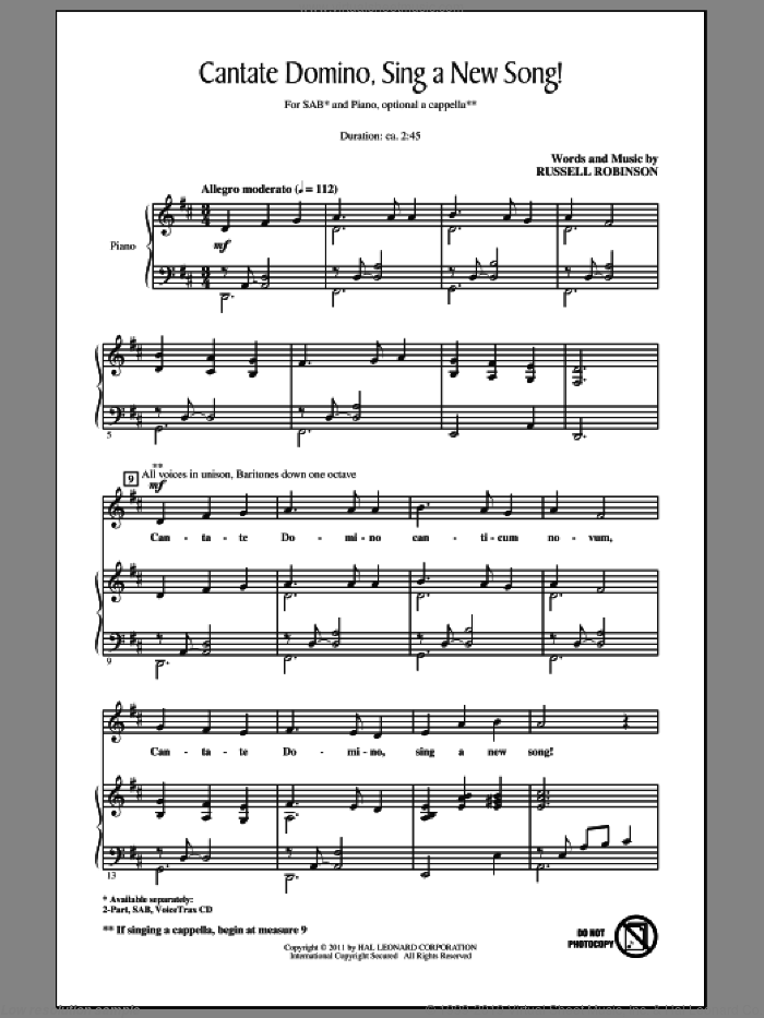 Cantate Domino, Sing A New Song! sheet music for choir (SAB: soprano, alto, bass) by Russell Robinson, intermediate skill level