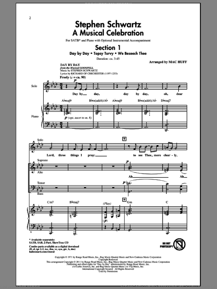 Stephen Schwartz: A Musical Celebration (Medley) sheet music for choir (SATB: soprano, alto, tenor, bass) by Matthias Claudius, Jane M. Campbell, Mac Huff and Stephen Schwartz, intermediate skill level