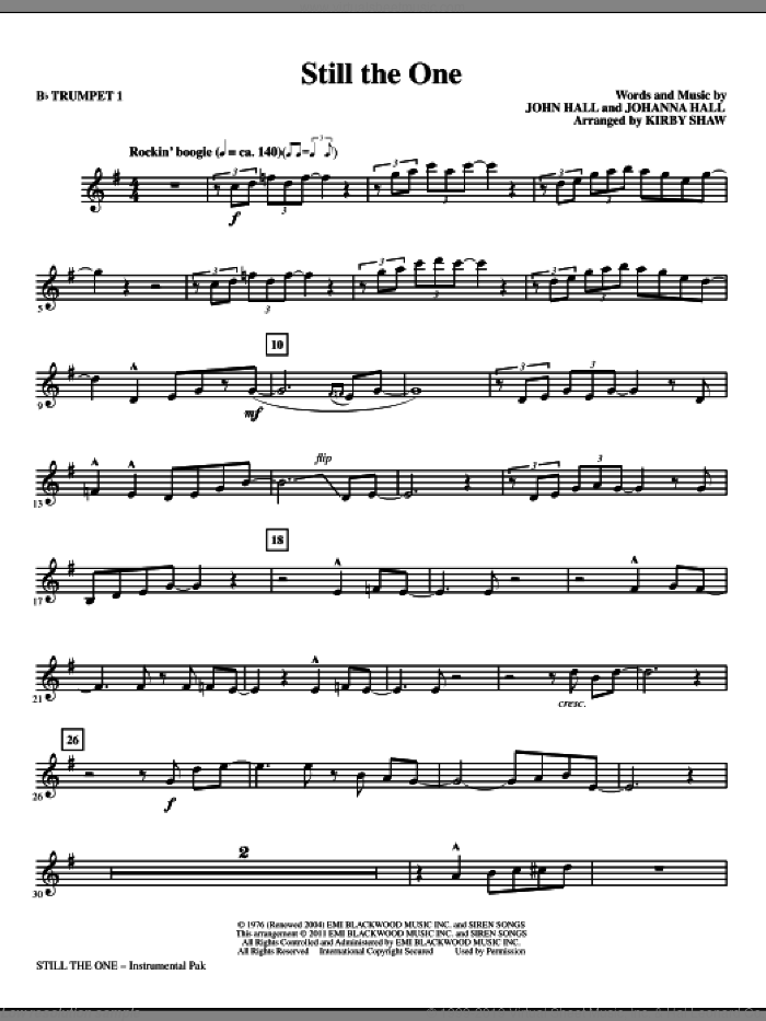 Still The One (complete set of parts) sheet music for orchestra/band by Kirby Shaw, Johanna Hall, John Hall and Orleans, intermediate skill level