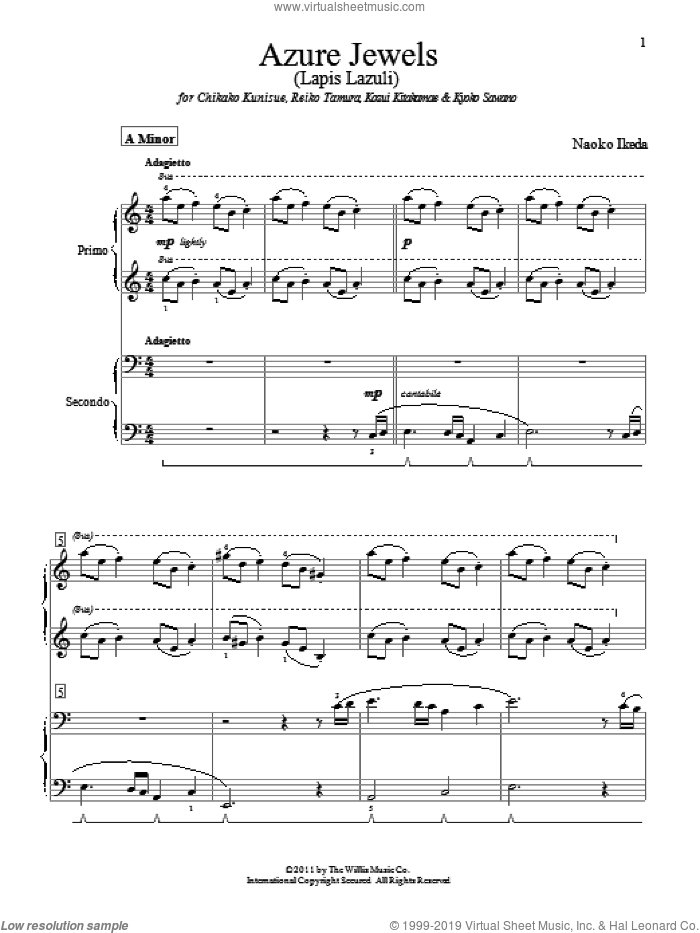 Azure Jewels sheet music for piano four hands by Naoko Ikeda, intermediate skill level