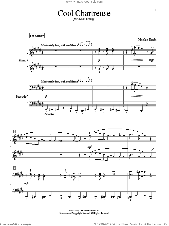 Cool Chartreuse sheet music for piano four hands by Naoko Ikeda, intermediate skill level