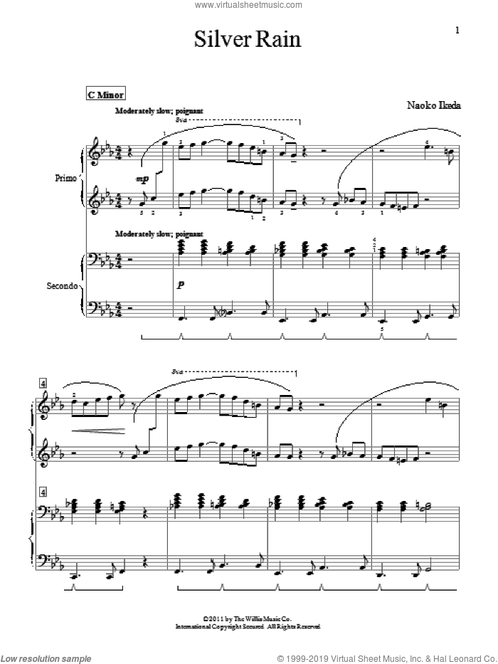 Silver Rain sheet music for piano four hands by Naoko Ikeda, intermediate skill level