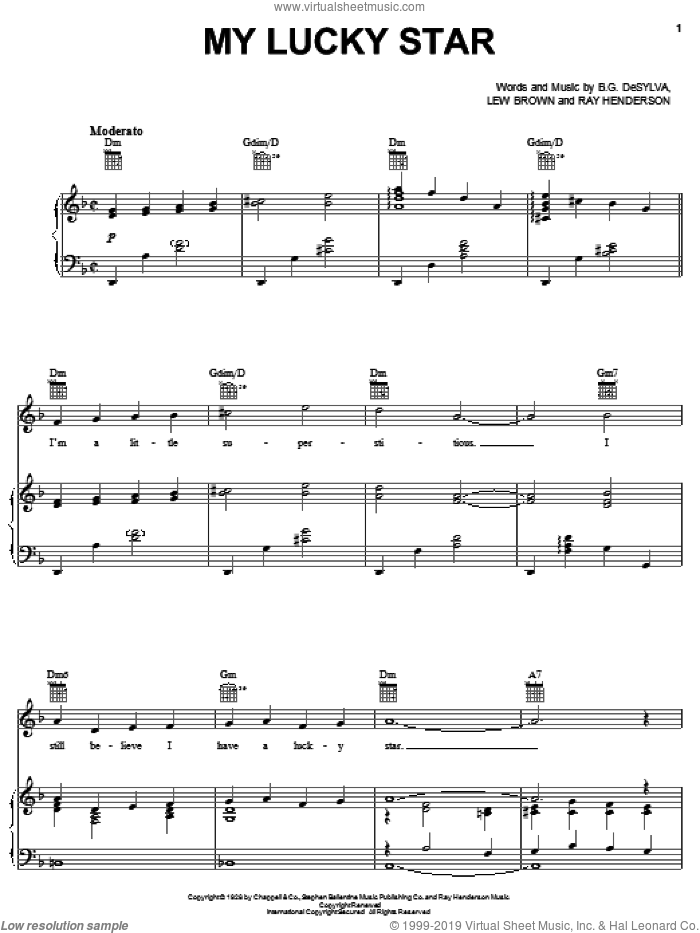 My Lucky Star sheet music for voice, piano or guitar by Jack Hylton, Buddy DeSylva, Lew Brown and Ray Henderson, intermediate skill level