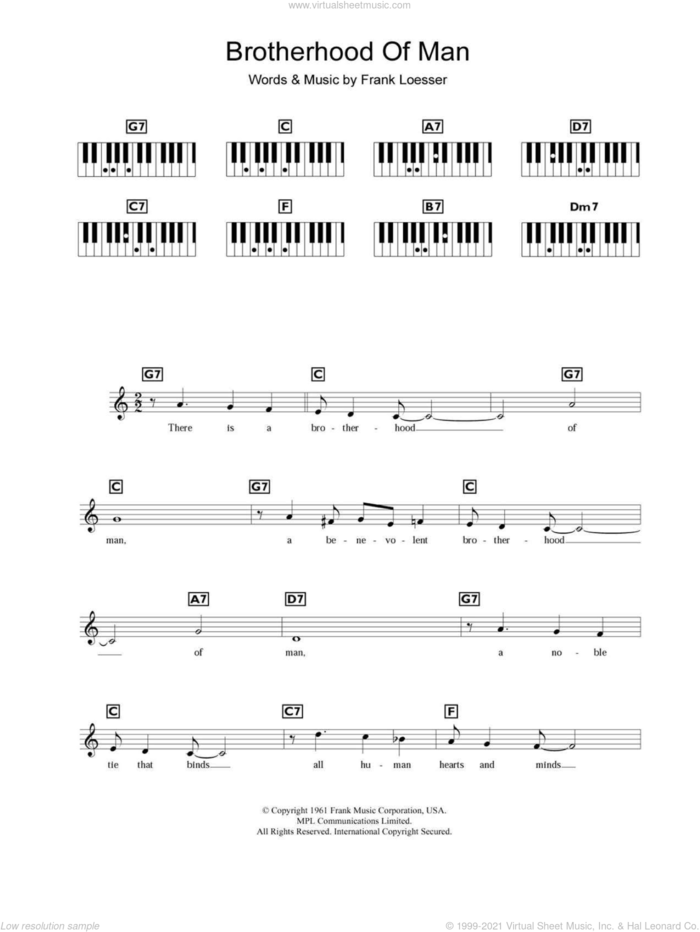 Brotherhood Of Man sheet music for piano solo (chords, lyrics, melody) by Frank Loesser, intermediate piano (chords, lyrics, melody)