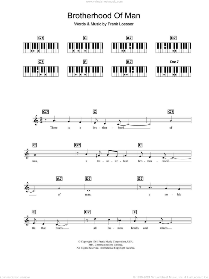 Brotherhood Of Man sheet music for piano solo (chords, lyrics, melody) by Frank Loesser, intermediate piano (chords, lyrics, melody)