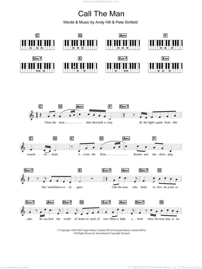 Call The Man sheet music for piano solo (chords, lyrics, melody) by Celine Dion, Andy Hill and Pete Sinfield, intermediate piano (chords, lyrics, melody)