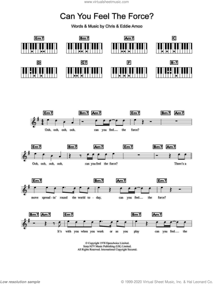 Can You Feel The Force? sheet music for piano solo (chords, lyrics, melody) by The Real Thing, Chris and Eddie Amoo, intermediate piano (chords, lyrics, melody)