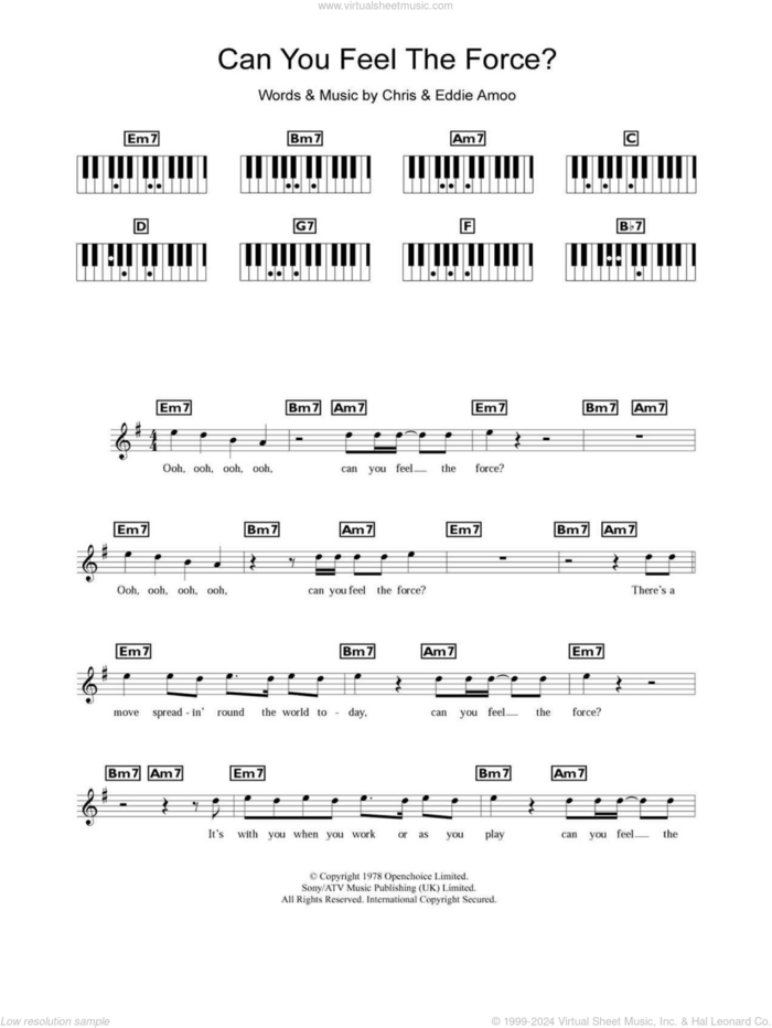 Can You Feel The Force? sheet music for piano solo (chords, lyrics, melody) by The Real Thing, Chris and Eddie Amoo, intermediate piano (chords, lyrics, melody)