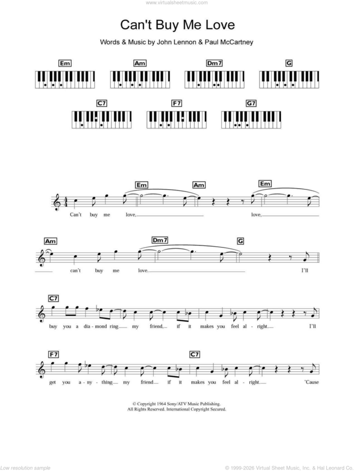 Can't Buy Me Love sheet music for piano solo (chords, lyrics, melody) by The Beatles, John Lennon and Paul McCartney, intermediate piano (chords, lyrics, melody)