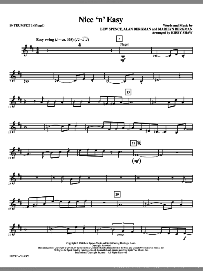 Nice 'n' Easy (complete set of parts) sheet music for orchestra/band by Marilyn Bergman, Alan Bergman, Lew Spence, Frank Sinatra and Kirby Shaw, intermediate skill level