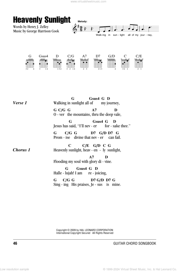 Heavenly Sunlight sheet music for guitar (chords) by Henry J. Zelley and George Harrison Cook, intermediate skill level