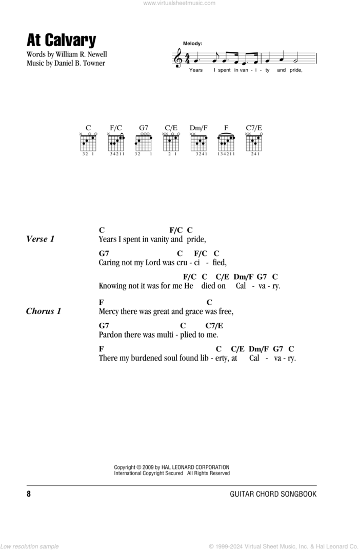 At Calvary sheet music for guitar (chords) by William R. Newell and Daniel B. Towner, intermediate skill level