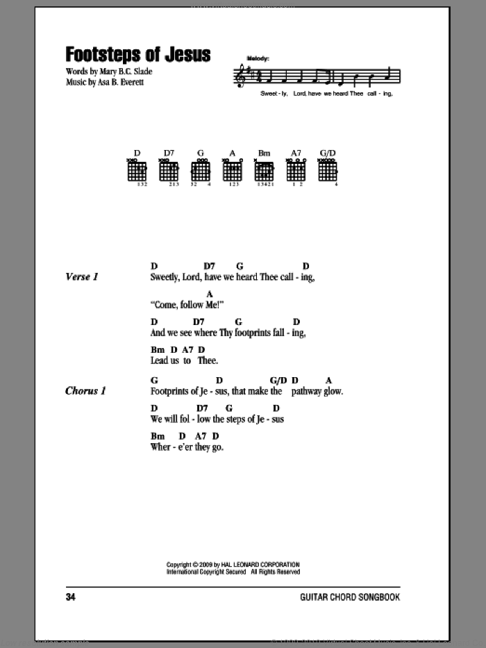 Footsteps Of Jesus sheet music for guitar (chords) by Mary B.C. Slade and Asa B. Everett, intermediate skill level
