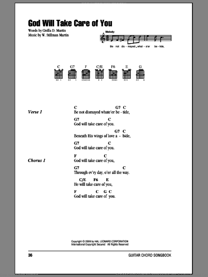 God Will Take Care Of You sheet music for guitar (chords) by Civilla D. Martin and W. Stillman Martin, intermediate skill level
