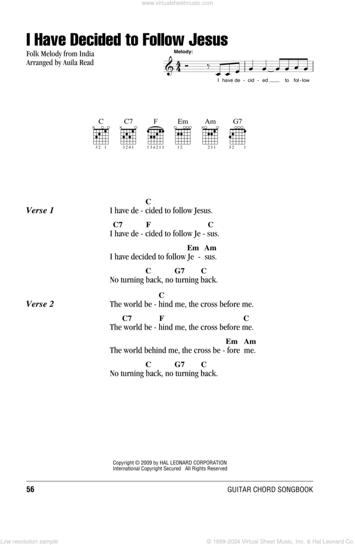 I Have Decided To Follow Jesus sheet music for guitar (chords) by Auila Read, intermediate skill level