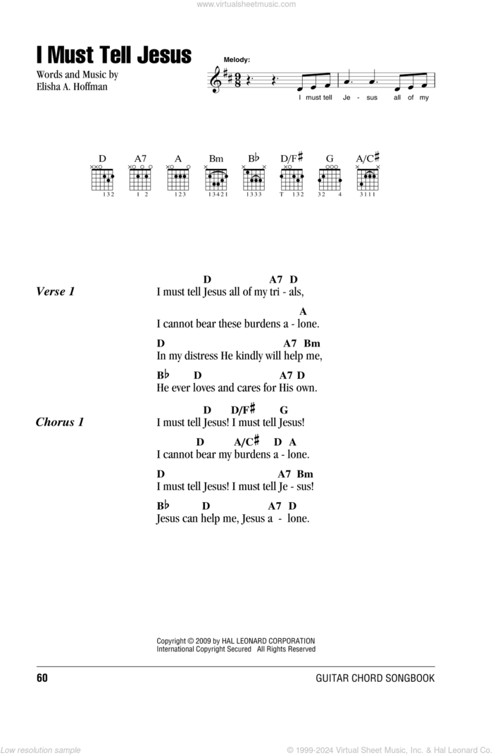 I Must Tell Jesus sheet music for guitar (chords) by Elisha A. Hoffman, intermediate skill level