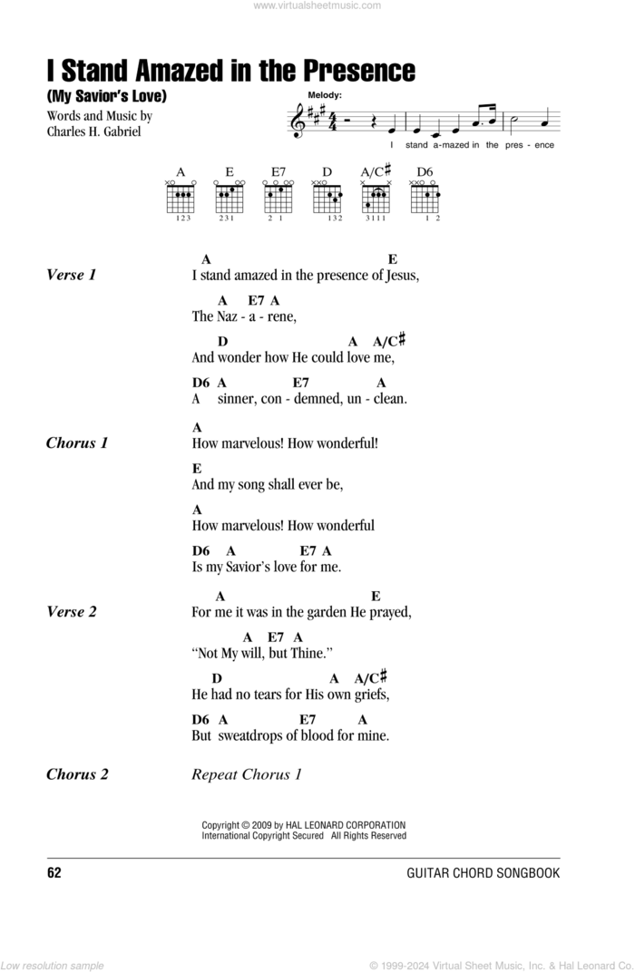 I Stand Amazed In The Presence (My Savior's Love) sheet music for guitar (chords) by Charles H. Gabriel, intermediate skill level