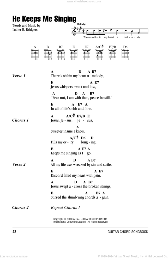 He Keeps Me Singing sheet music for guitar (chords) by Luther B. Bridgers, intermediate skill level